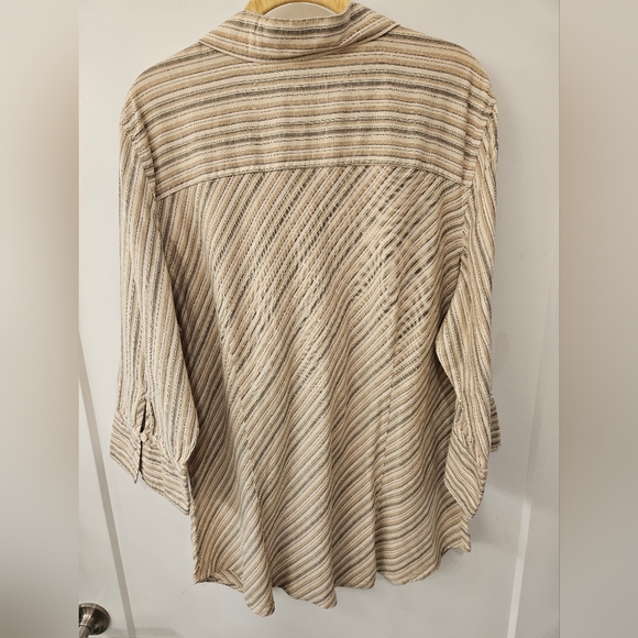 NWT - Linen Cotton Blend Old Navy Tan Striped Blouse - Size XXL - Picture 7 of 10